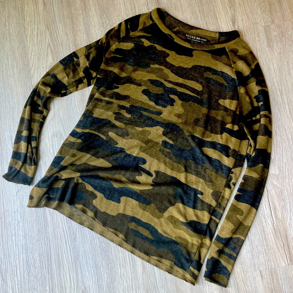 Lucky Brand Venice Burnout camouflage long sleeve knitted shirt. Woman xl